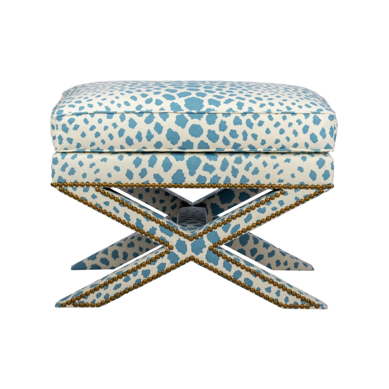 Accent Bench with Welted Cream Cushion and Dark Wood Base