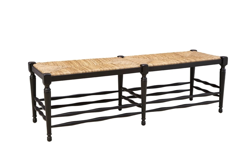 Accent Bench with Woven Rush Seat and Turned Legs in Espresso