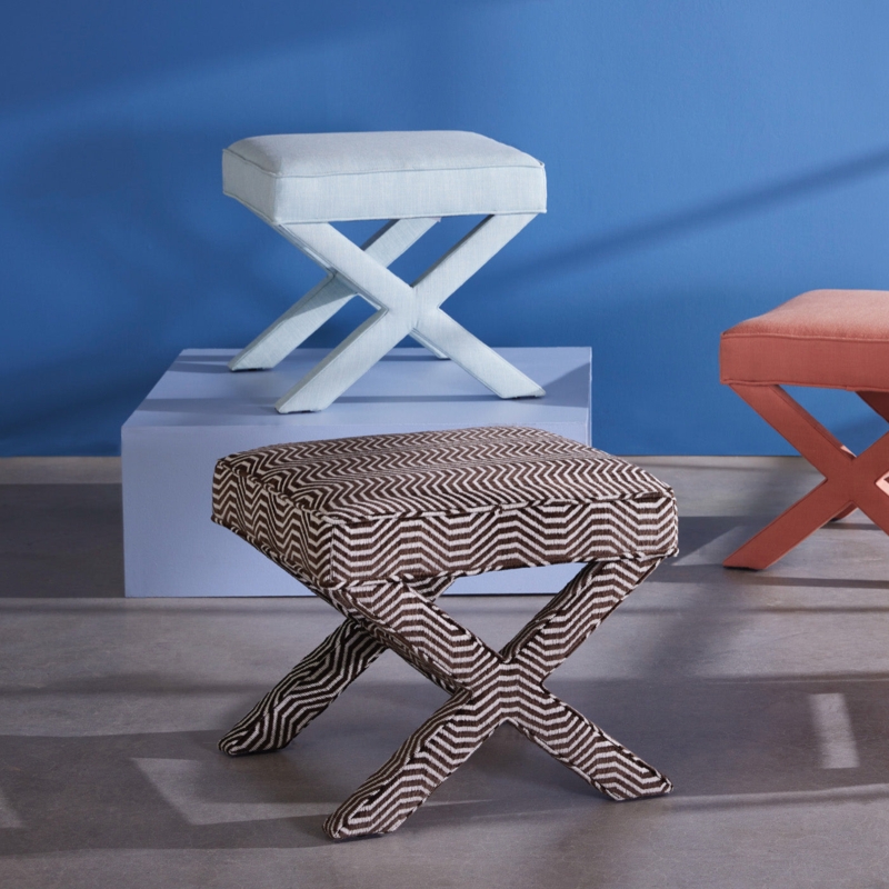 Accent Benches in Navy Velvet with Wood X-Frame Base for Entryway