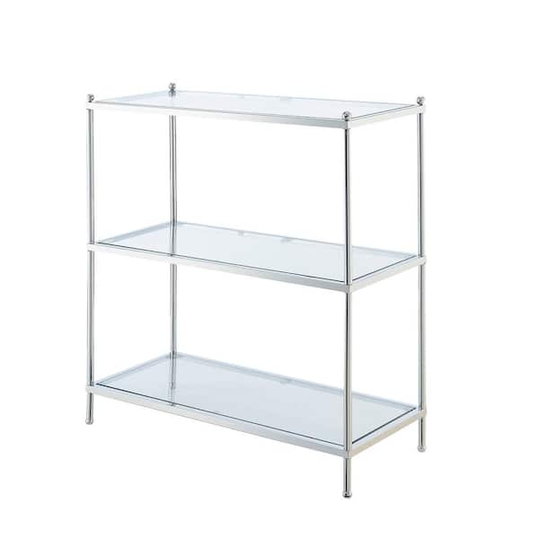Accent Bookcase, Three-Tier Chrome Glass, Compact Modern Design