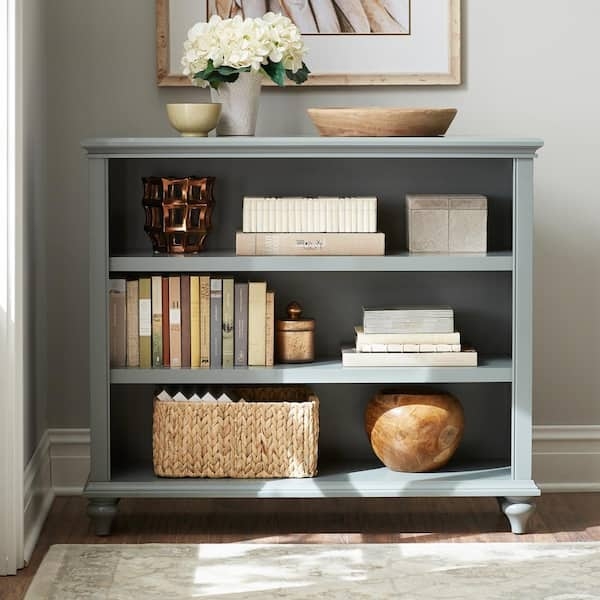 Accent Bookcase with Arched Decorative Base, Distressed Gray Finish