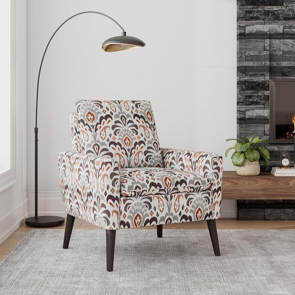 Accent Chair Amber Damask Mid-Century Modern with Flared Arms