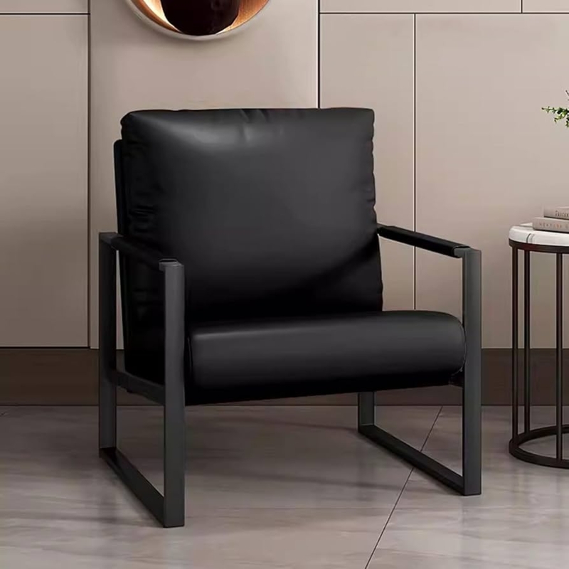 Accent Chair Angled Back Sled Base Black Leather Like Metal Frame
