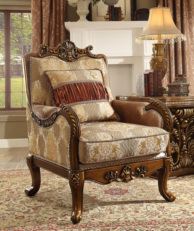 Accent Chair Antique Gold Finish Rococo Style Diamond Tufting