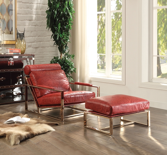Accent Chair Antique Red Leather-Like Square Tufting Cantilever