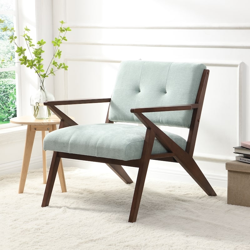 Accent Chair Architectural Wood Frame Oatmeal Cushions Light Wood Lounge