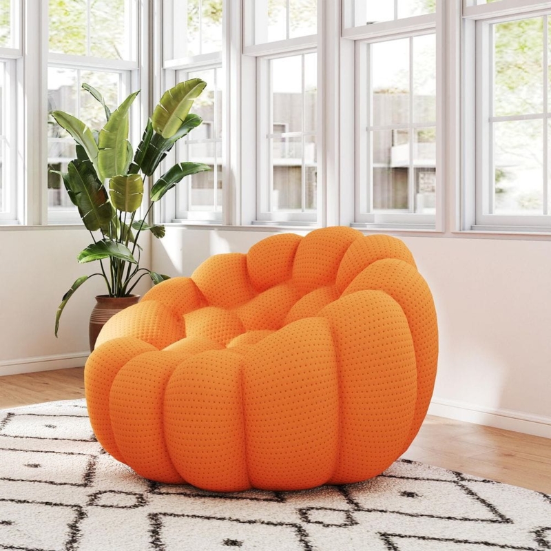 Accent Chair Armless Bubble Tufted Plush Texture Maximalist Style