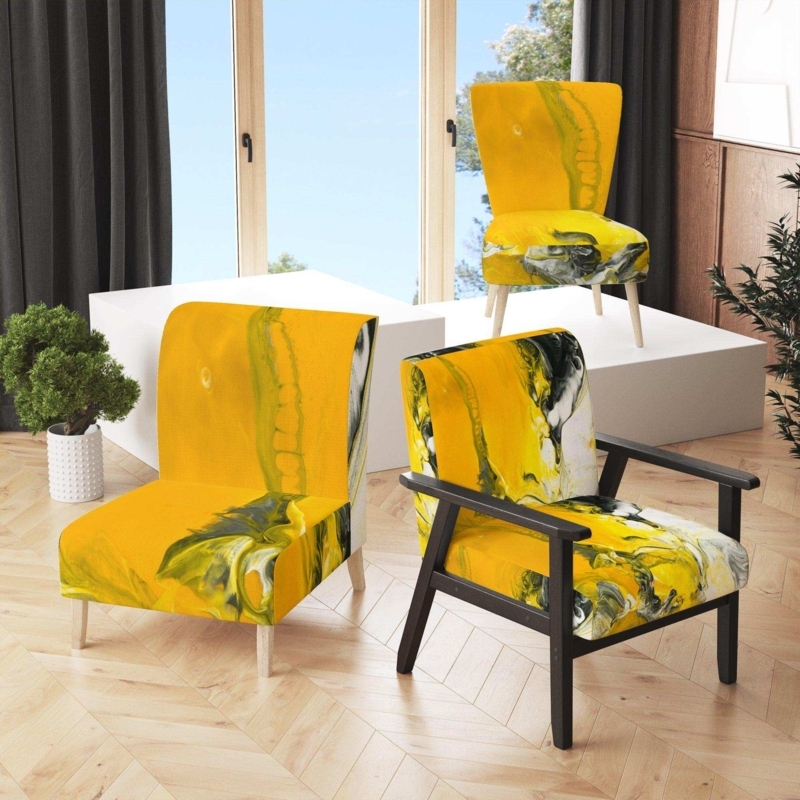 Accent Chair Armless Slipper Design Marbled Upholstery Modern