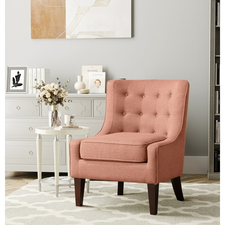 Accent Chair Armless Transitional Seating Blush Pink Curved Back