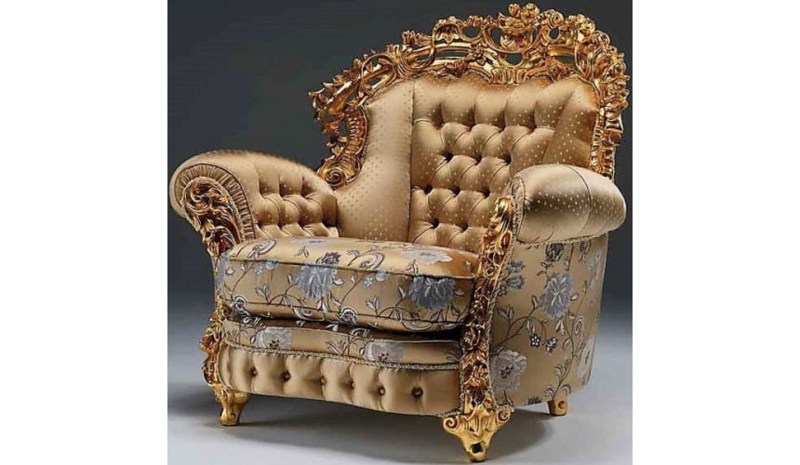 Accent Chair Baroque Ornate Gilded Frame Dark Brown Tufted Seat Rococo