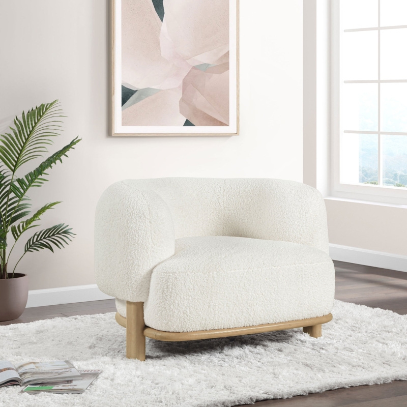 Accent Chair Barrel Back Natural Wood Base Mid Century Modern