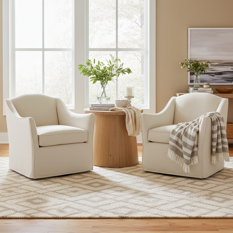 Accent Chair Barrel Back Slipcovered Swivel Base