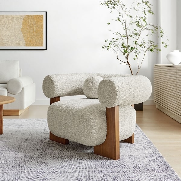 Accent Chair Barrel Back Tapered Legs Boucle Seating