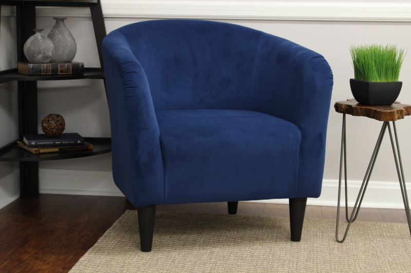 Accent Chair Barrel Silhouette Piping Detail Navy Blue Tapered