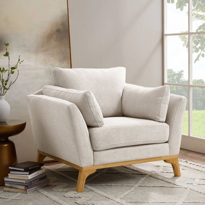 Accent Chair Barrel Silhouette Woven Fabric Tapered Wood Legs