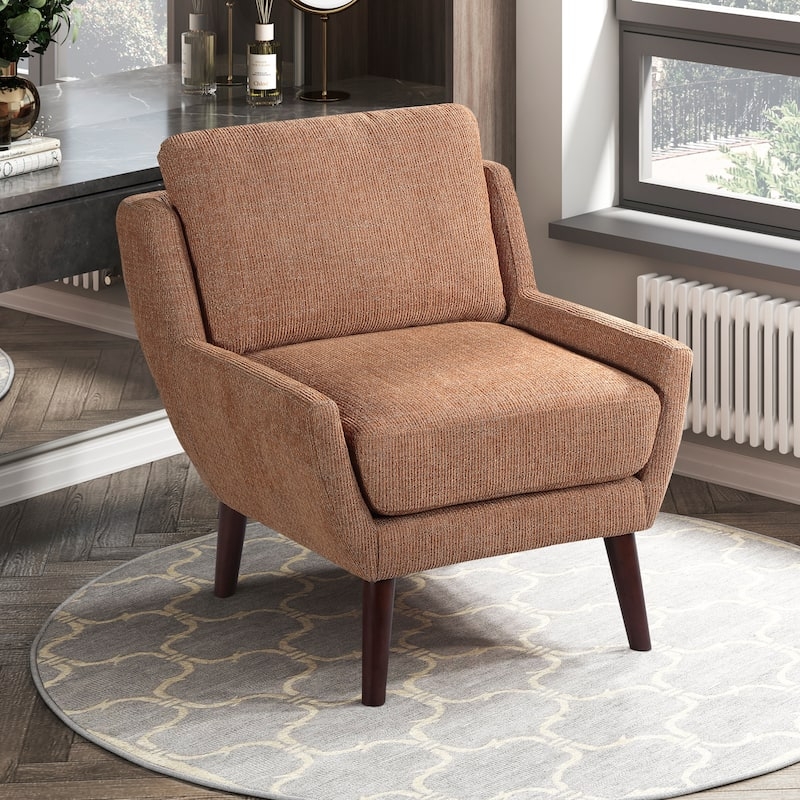 Accent Chair: Beige Chenille Armless Barrel Back with Dark Legs