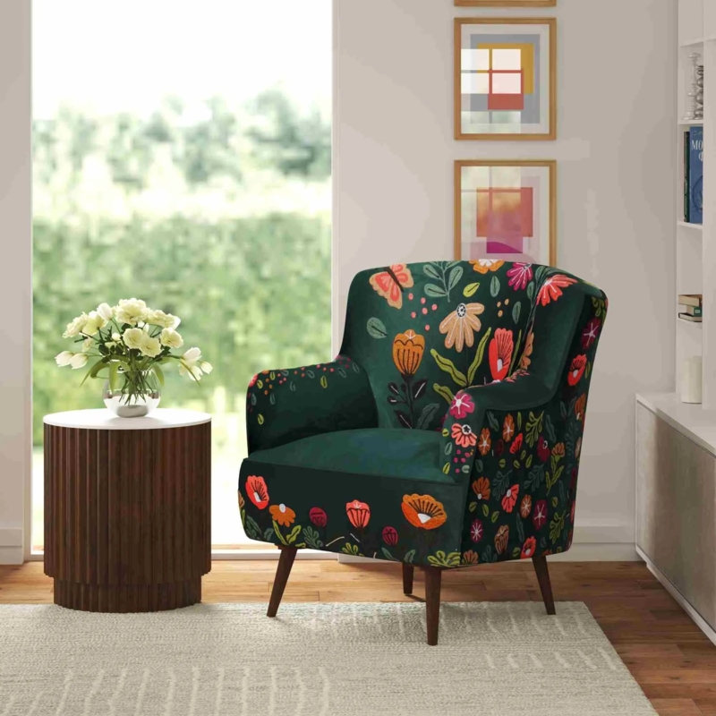 Accent Chair Beige Multicolor Botanical Armless Slipper