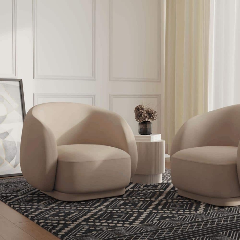 Accent Chair Beige Velvet Armless with Vertical Channel Tufting