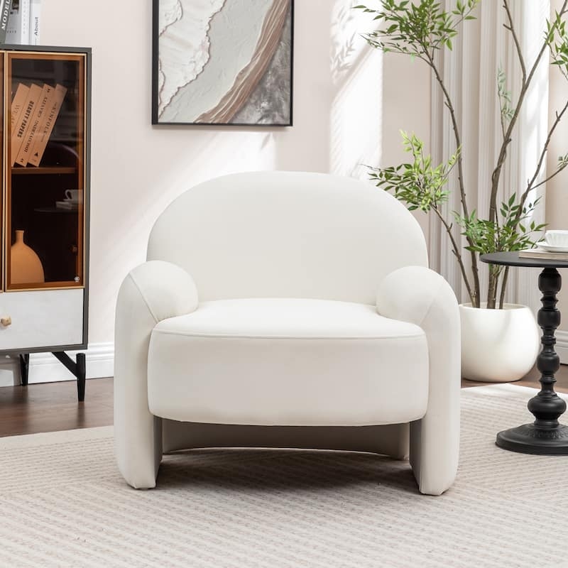 Accent Chair Beige Velvet Channel Tufted X-Base Glam
