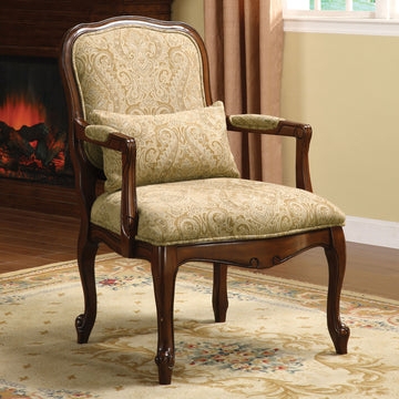 Accent Chair Beige Wingback Silhouette Queen Anne Legs with Pillow