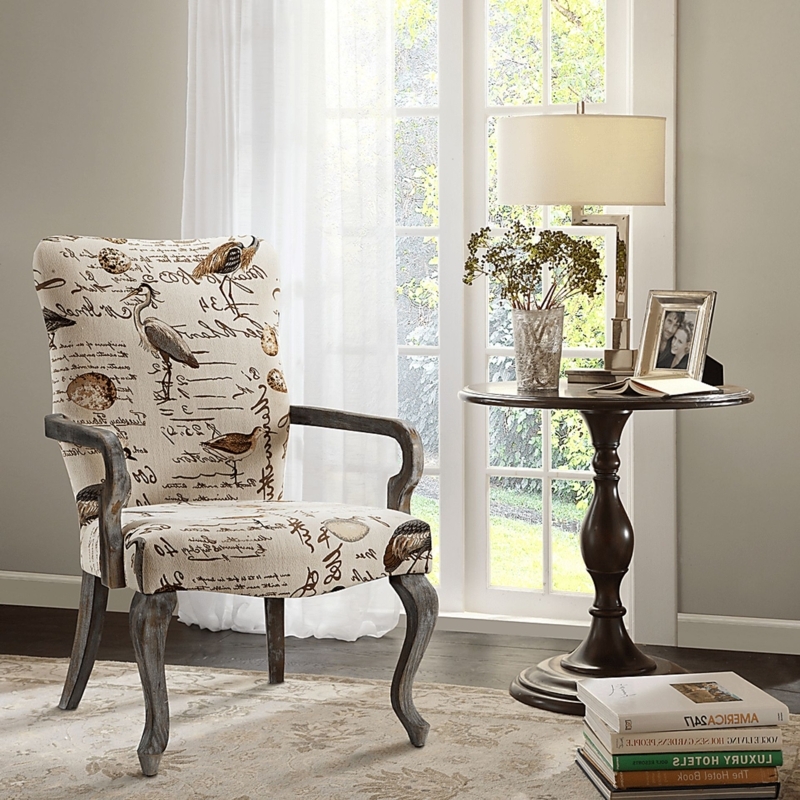 Accent Chair Beige Woven Fabric Angled Backrest Piped Edges Mid Century