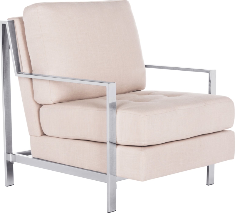 Accent Chair Beige Woven Fabric Button Tufted Cantilever Base