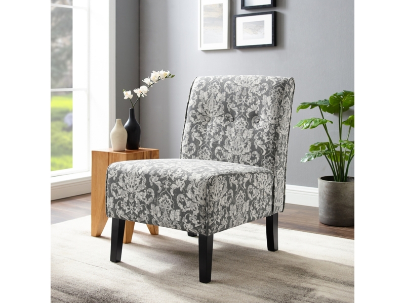 Accent Chair Black and White Damask Armless with Espresso Finish