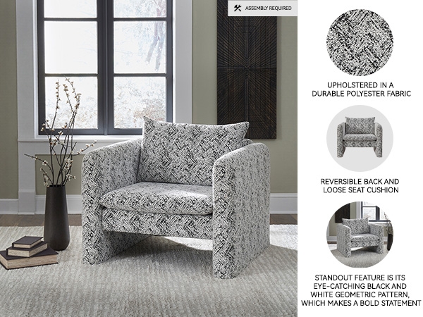 Accent Chair Black and White Houndstooth Pattern with Tapered Legs