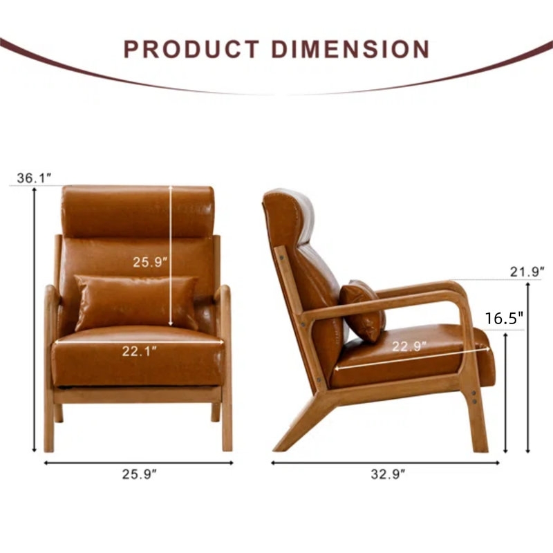 Accent Chair Black Splayed Legs Cognac Leather-like, Modern Industrial