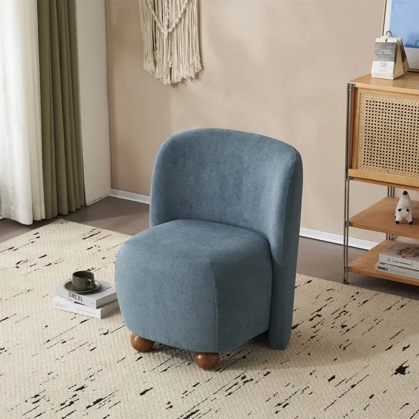 Accent Chair Blue Boucle Texture Armless Silhouette Round Wood Feet