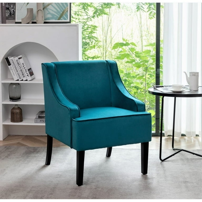 Accent Chair Bluenish Green Upholstery Wood Legs Teal Microfiber