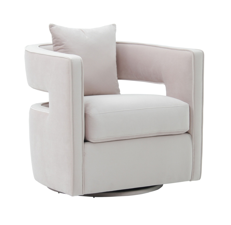 Accent Chair Blush Pink Swivel Barrel Back Polished Metallic Disk Base