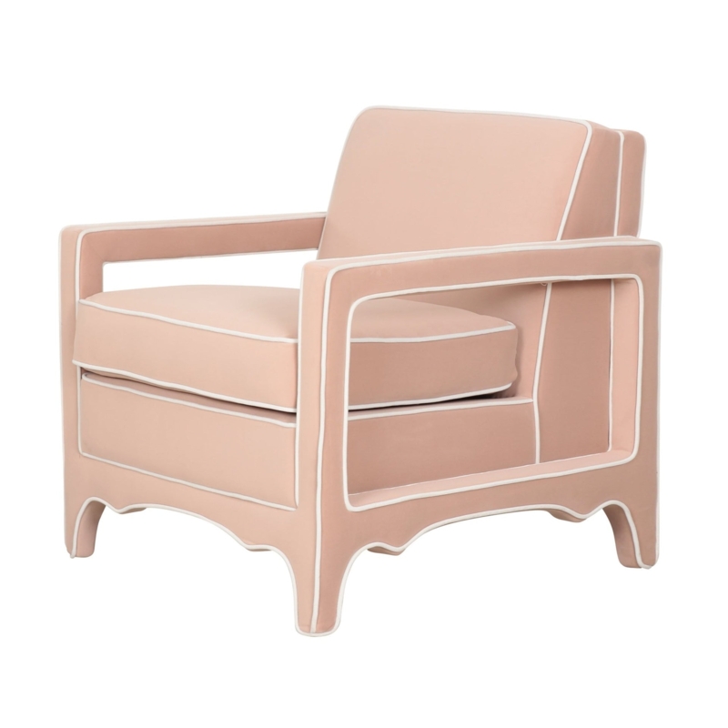 Accent Chair Blush Pink Velvet Curved Barrel Back Black Legs Gold Caps