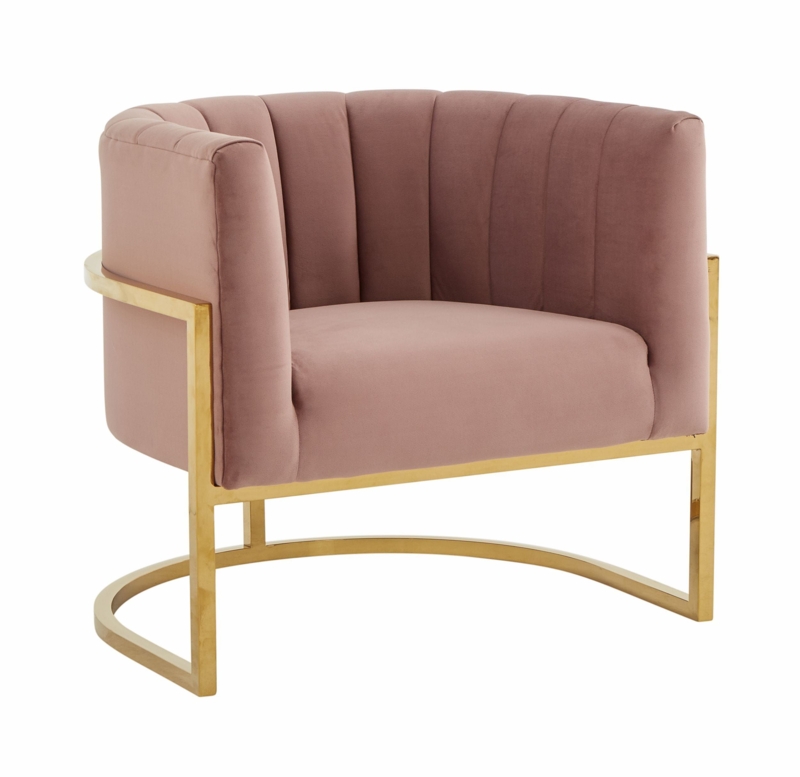 Accent Chair Blush Pink Velvet Polished Gold Wrap-Around Frame