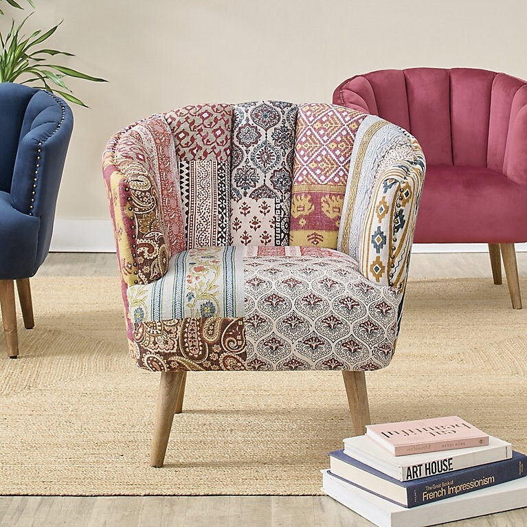 Accent Chair: Bohemian Peacock Accent Chair with Lacy Woven Detail