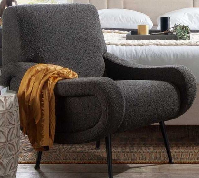 Accent Chair Boucle Texture Curved Back Modern Metal Legs