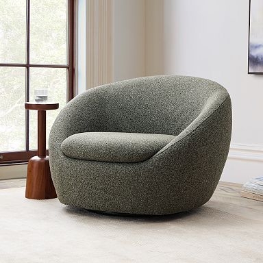Accent Chair: Boucle Texture, Swivel Base, Tub Silhouette, Creamy White