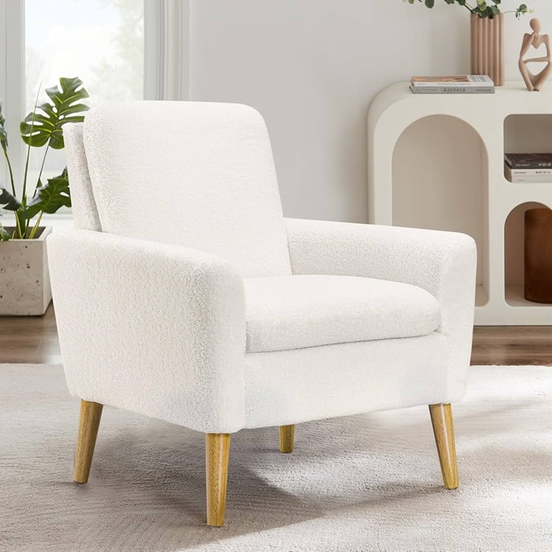 Accent Chair Boucle Texture with Splayed Light Wood Legs