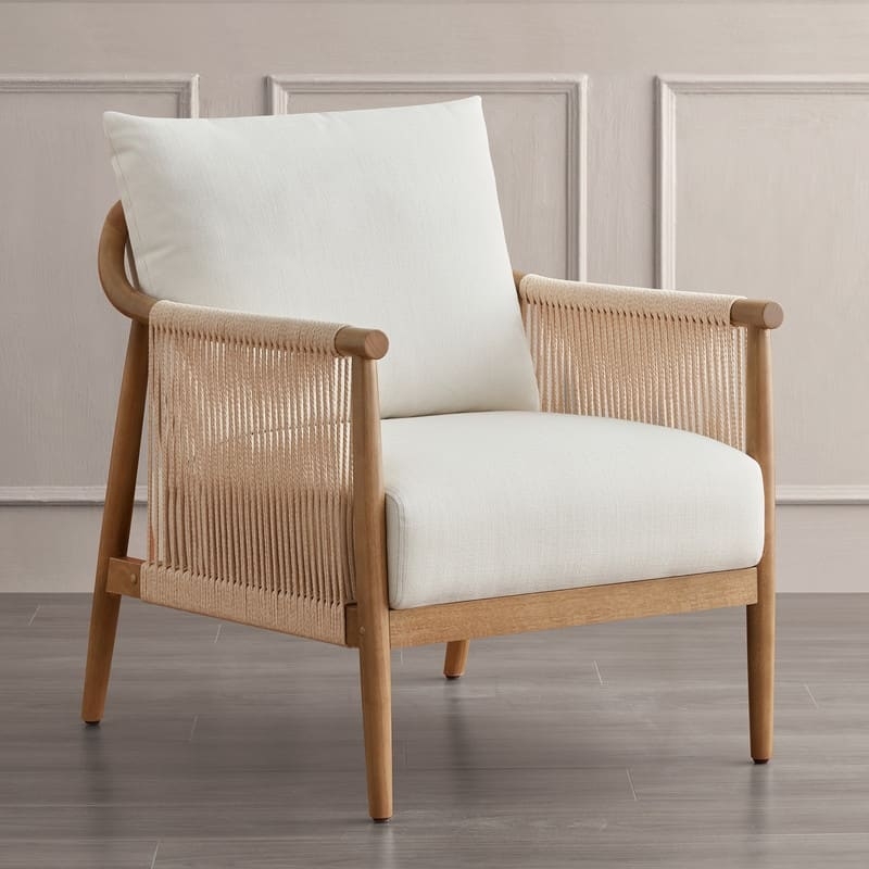 Accent Chair Braided Wood Arms with Espresso Finish Frame
