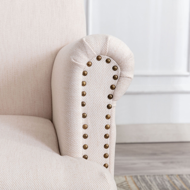 Accent Chair Brown and Beige Stripe Nailhead Trim Transitional