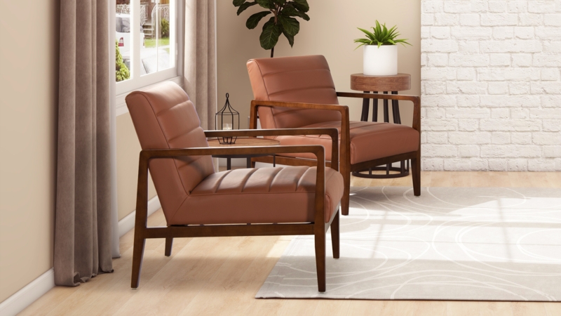 Accent Chair Brown Channel Tufted with Modern Tapered Legs