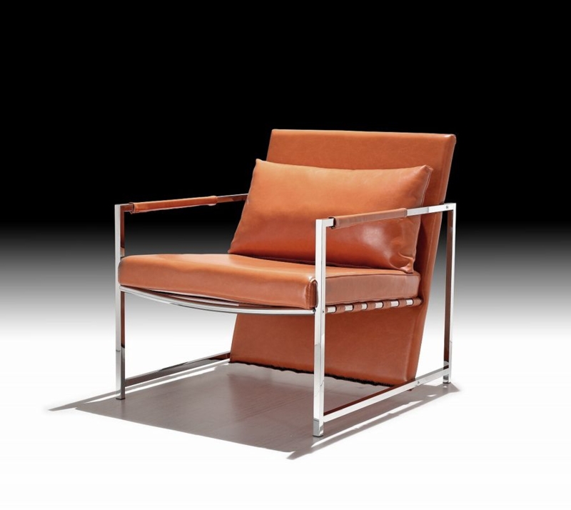 Accent Chair Brown Leather Like Cantilever Base Chrome Finish Modern