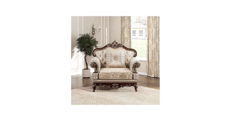 Accent Chair Brown Leather Like Gold Tipped Feet Queen Anne Legs