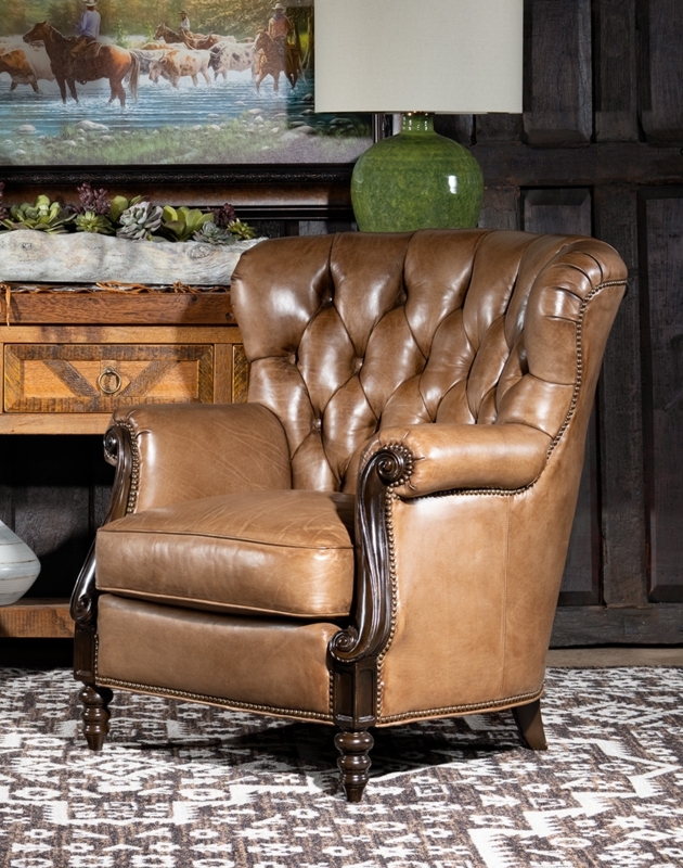 Accent Chair Burnished Finish Diamond Tufting Caster Feet Wingback