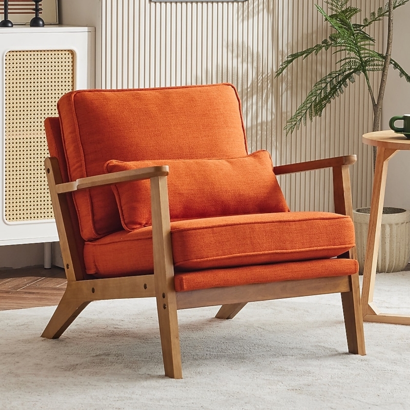 Accent Chair Burnt Orange Curved Back Light Wood Frame