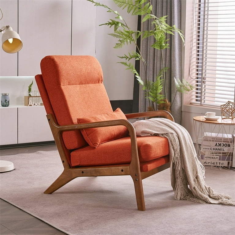 Accent Chair Burnt Orange Exposed Wood Armrests Mid-Century