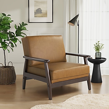 Accent Chair Button Tufted Back Flared Arms Tapered Wood Legs Retro