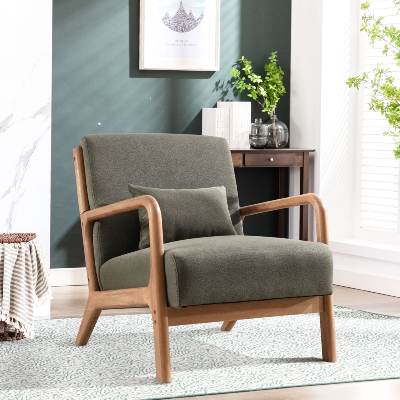 Accent Chair, Button Tufted Back, Forest Green. Mid-Century Modern Chair.