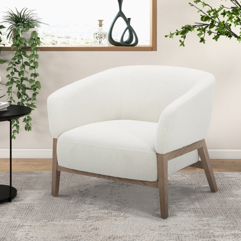Accent Chair Button Tufted Back Tapered Legs Off-White Fabric Armchair