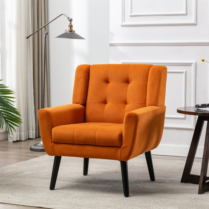 Accent Chair Button Tufted Black Tapered Legs Contemporary Style